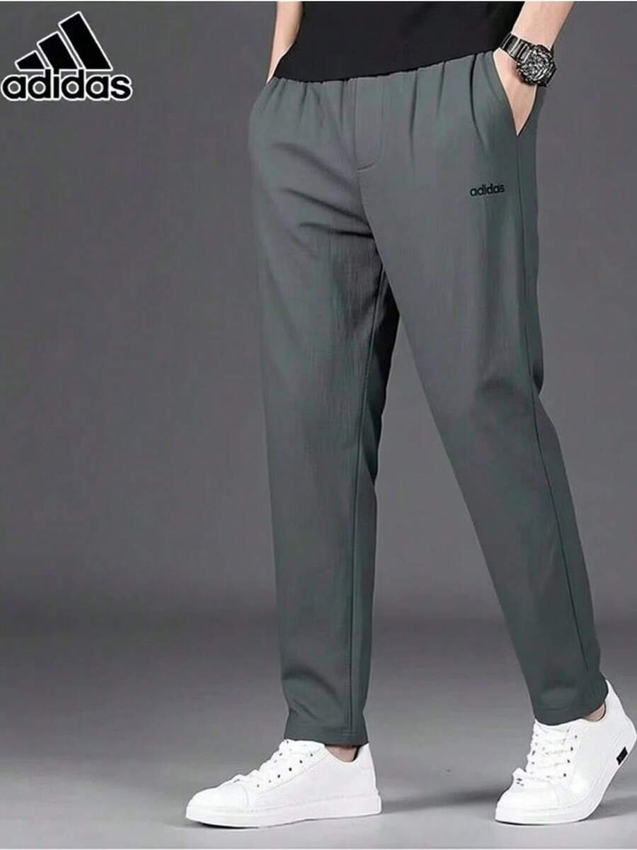 Adidas 夏季新款男士快乾透氣舒適訓練直筒休閒長褲 - 灰色 - 查看 1