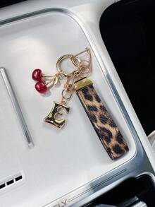 26 Letters To Choose From, Keychain Pendant, Creative Cherry Pendant, Leopard Print Pattern Key Strap, Car Keychain Pendant, Bag Decoration Pendant, Personalized Fashionable Key Matching. Key Accessories, Car Remote Control Decoration Pendant, Holiday Gift. - Letter - View 17