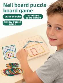 Mainan Papan Pasak Geometris untuk Anak-Anak - Permainan Papan Konstruksi Karet Elastis yang Menyenangkan - Mainan Edukasi Dini untuk Pengenalan dan Konsentrasi Grafis - MultiWarna - View 8