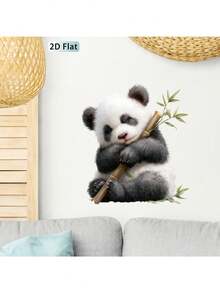 1pc Cute Sleepy Red Panda Hugging Bamboo Wall Decal, Realistic Fluffy Fur Texture Animal Sticker, Removable Peel And Stick Self-Adhesive Vinyl Mural For Stairs, Bedroom, Nursery, Living Room Home Decor - Cute Sleepy Little Panda - View 5
