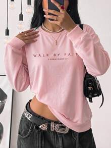 女款秋冬新款寬鬆極簡純色休閒時尚百搭抓絨內裡圓領衛衣 - 粉色 - 查看 3