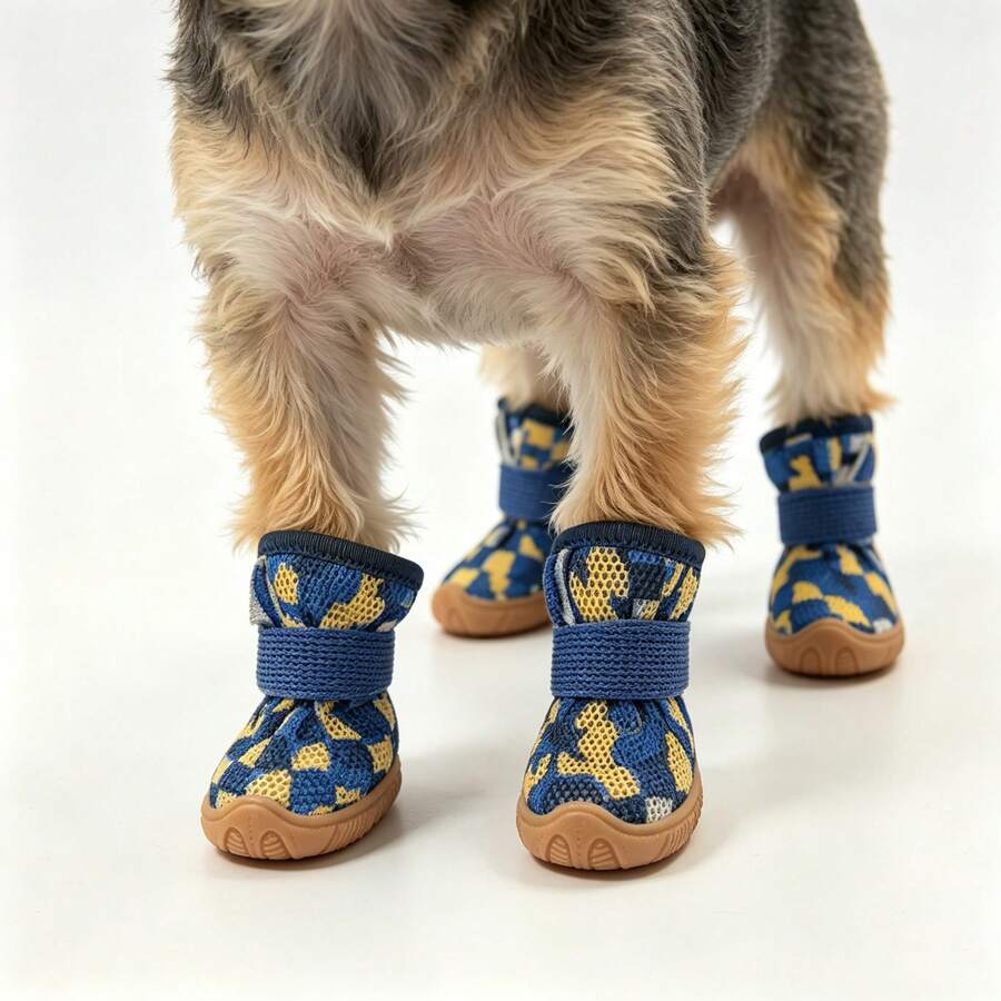 網布狗狗鞋 幼犬鞋 魔鬼氈寵物鞋 戶外防滑足部保護寵物狗鞋