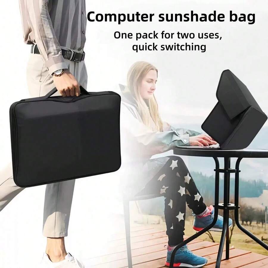 1pc 16-Inch Handheld Dual-Use Foldable Sunshade, Scratch-Resistant Waterproof, Rectangular Multi-Compartment, Suitable For Outdoor Travel Business Laptop Sunshade Storage Bag - Multicolor - View 1