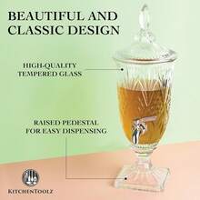 0.8 Gallon/ 3 Liter Glass Beverage Dispenser With Stainless Steel Spigot On Glass Pedestal, Decorative Mason Drink Dispenser For BBQ, Picnic, Pool Party, And Social Events - View 2