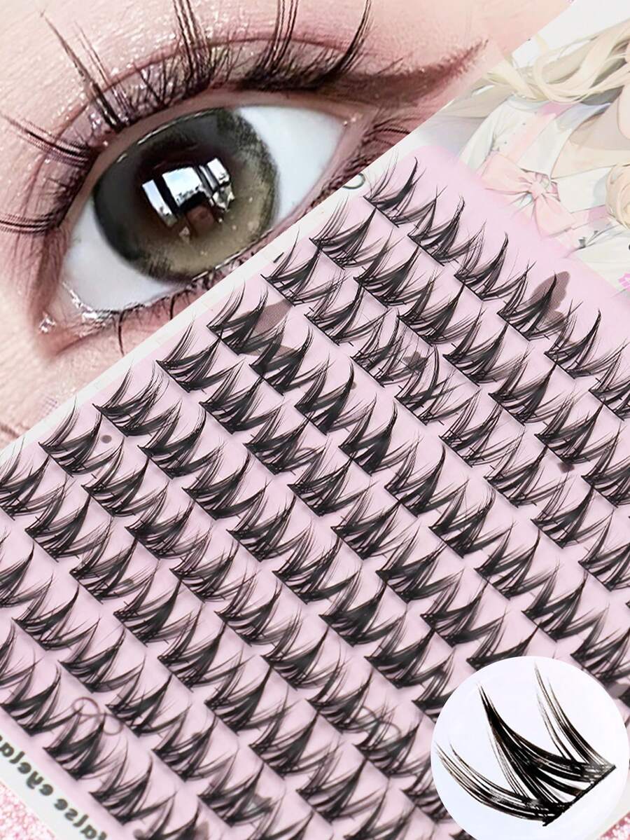 Ayrmilla 100pcs Bulu Mata Palsu Mink Panjang dan Lembut, Set Panjang Campuran 8-13mm, Rangkaian Bulu Mata DIY, Bulu Mata Palsu Gaya Anak Anjing, Alat Makeup yang Dapat Digunakan Kembali - C - View 1