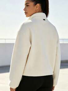 New Autumn And Winter Women's Fleece Jacket, Solid Color Short Style With Pockets, Versatile Casual Jacket - White - View 2