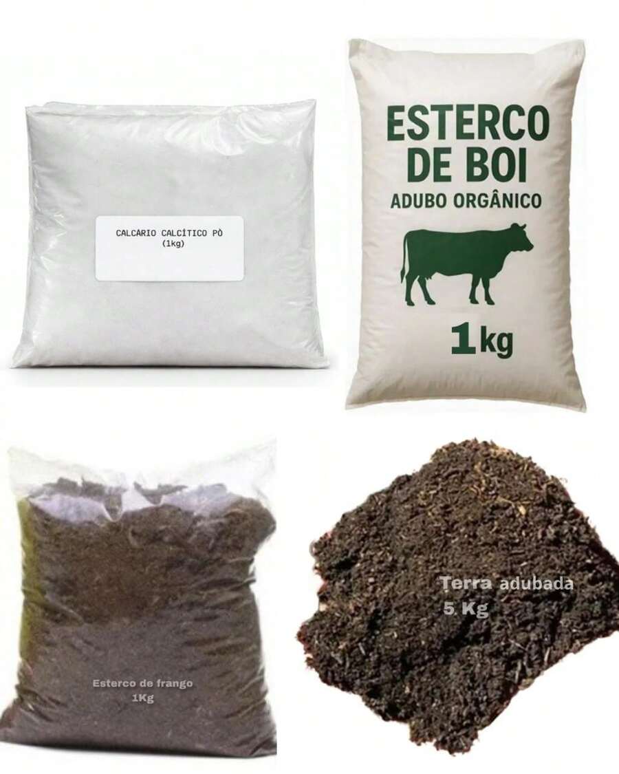 Kit 5kg de terra, 1kg esterco frango, 1kg esterco boi e 1kg de calcário - Marrom - Visão 1