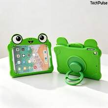 Cartoon Cute Big Eye Frog Silicone Tablet Protective Case, Compatible With IPad 7/8/9/10.2 Inch/Air3/Pro 10.5 Inch/10th Gen 10.9 Inch/A16/11th Gen 2025 Inch, Multi-Function Anti-Drop Wear-Resistant Shockproof 2-In-1 Rotatable Stand Tablet Shell - Green - View 2