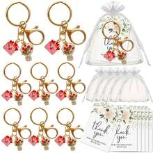 36pcs/12sets-12pcs/4sets Pink Envelope Handheld Flower Keychain Set - Includes Keychains, Gift Bags And Thank You Cards, Suitable As Holiday/Graduation/Back To School/Wedding/Birthday Gifts For Family And Friends, Or As Party Favors. - View 2