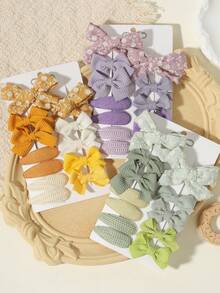 12pcs Multi-Card Combination Macaron Floral Waffle Bow Hair Clips Set, Suitable For Back To School Season - Mixed color - View 10