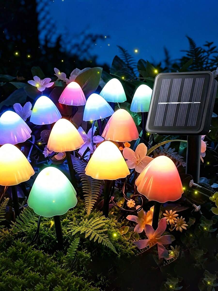 15LED 自然浪漫人造蘑菇太陽能草坪插地燈，15LED 暖色與彩色燈光，太陽能地面裝飾燈，家居裝飾愛好者禮物，適用於花園、露台、小徑、走道、婚禮、聖誕節、感恩節節日氛圍照明