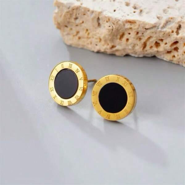 Par de Brinco Números Romanos Elegante Prata Dourado