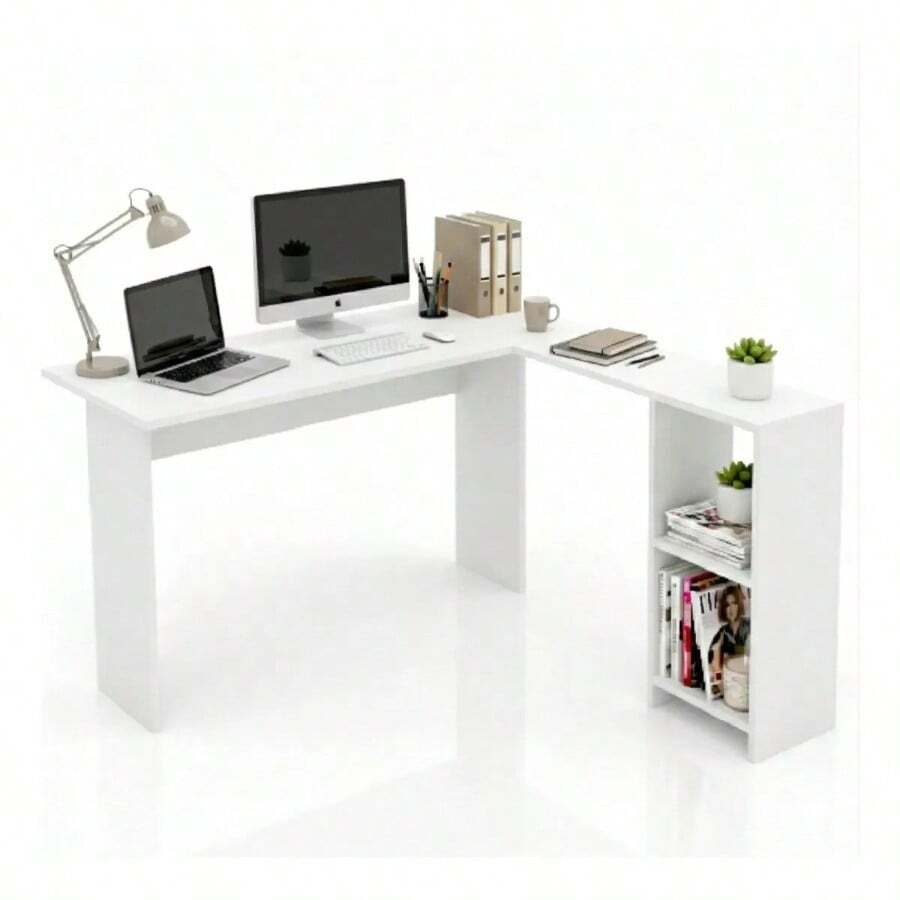 Escritorio en L minimalista negro para home office sin logotipos - Blanco helado - Ver 1