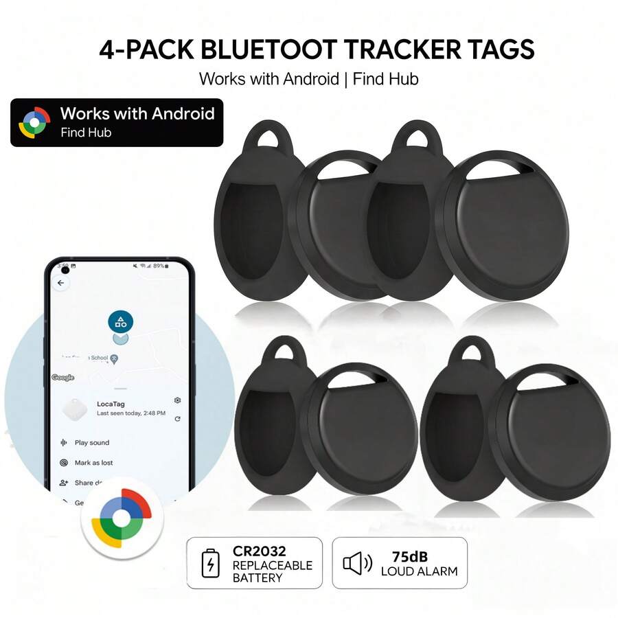 RSH 4 Packs Smart Tracker, Smart Tracker, GPS Tracker For Android Find Hub App, No Monthly Fee, Portable Mini Tracker With Replaceable Battery, Precise Positioning For Wallet, Bag, Ideal For Business And Travel