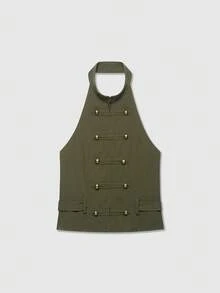 Women's Sleeveless Backless Napoleon Style Halter Top Summer - Green - View 1