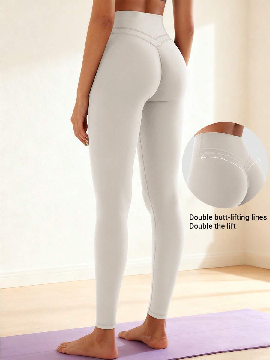 VOYJOY Womens Scrunch Workout Leggings Compression Butt Lifting Mid High Waist 26 Inches Seamless V Back Yoga Pants - 珍珠灰 - 查看 1