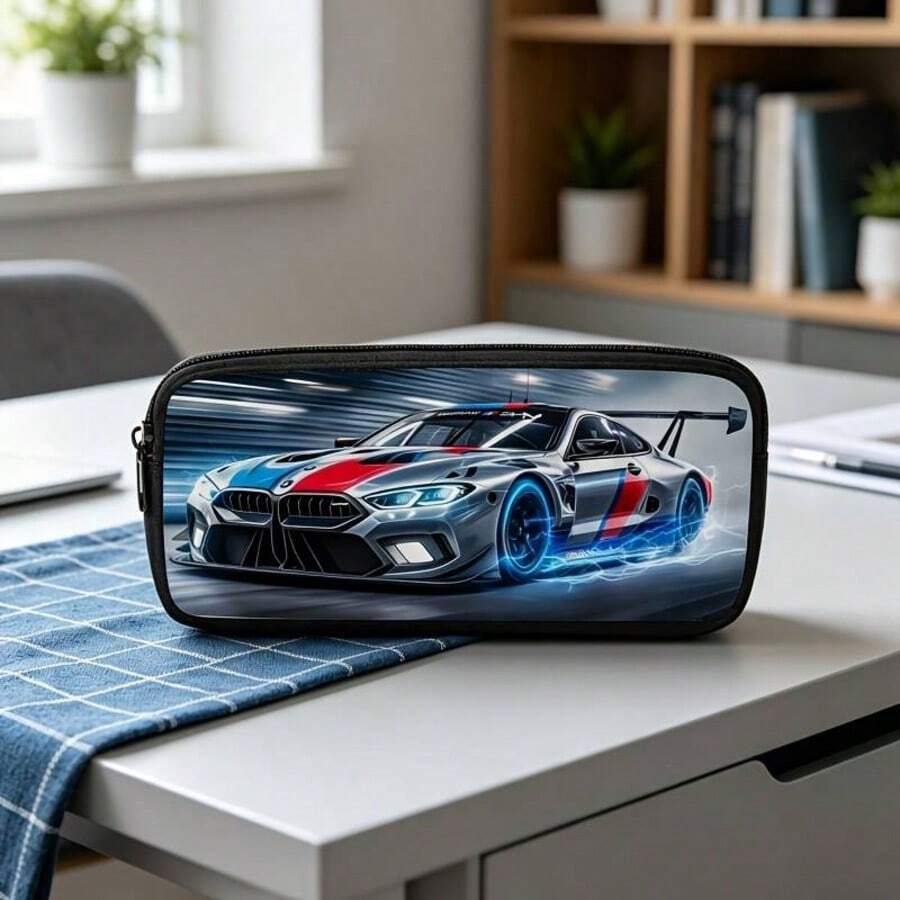 Single Layer Zipper Pencil Case, Racing Car Tractor Motorcycle Print Stationery Pouch For Boys Students, Back To School Supplies - A - View 1