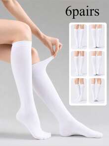 1/2/3/6 Pairs Women's Ribbed Knit Mid-Calf Socks, JK Style Striped Sports Socks, Soft Elastic Over-The-Knee Socks, Suitable For Daily Wear And Campus Outfits - Black and White - View 8