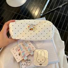 1pc Rabbit Polka Dot Pouch, Canvas Makeup & Stationery Organizer Bag For School - Multicolor - View 4