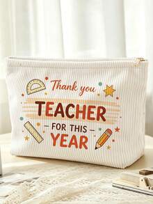 "Thank You Teacher" Printed Makeup Bag | Best Teacher Themed Cosmetic Storage Bag | Travel Organizer Bag | Travel Essential | Poolside Companion | Toiletry Bag | Pool Storage Bag | Mother's Day Gift | Teacher's Day Gift | Suitable For Mom, Teacher, Friend And Nurse | Summer Beach Bag | Home Essential | Easy To Clean Design | Portable Makeup Box, Teacher Gift, Thank You Teacher Gift, Classroom Essential - Multicolor - View 2