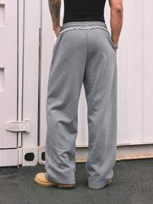 1pc Men's Minimalist Street Style Artistic Gothic Font Wide Leg Loose Casual Long Pants - Dark Grey - View 2