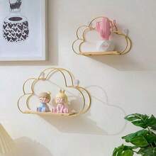 Estantería de pared sin taladro para habitación infantil, estante decorativo de hierro, organizador de almacenamiento montado en la pared para dormitorio - Dorado - Ver 5