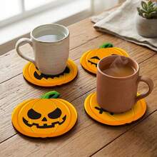 Halloween Holiday Decoration Wooden Coaster Ghost Pumpkin Kitchen Living Room Decor Wooden Table Mat - A - View 4