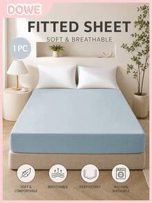 1pc Solid Color 25cm Deep Pocket Fitted Sheet, Soft Breathable Mattress Protector, Suitable For All Bed Sizes, Dorm Home Bedding Decor - Dusty Blue - View 1