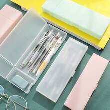1pc Solid Pencil Case, Back To School, Pencil Bag, Backpack School Supplies - Rectangle - View 1
