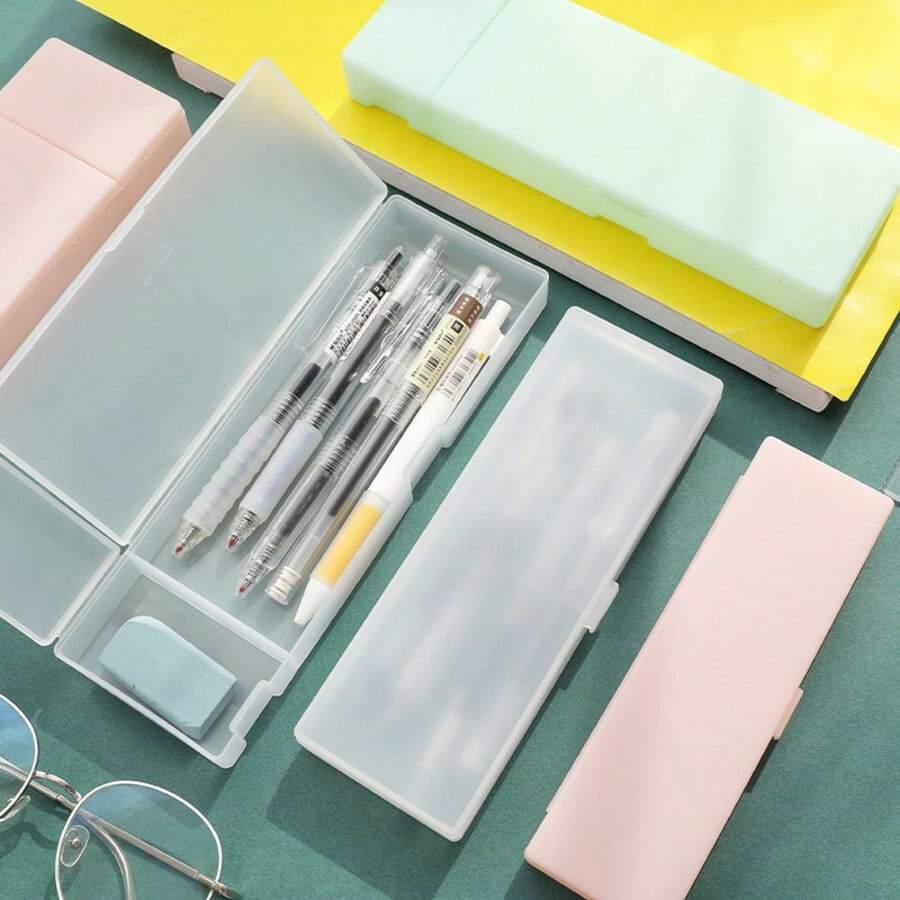 1pc Solid Pencil Case, Back To School, Pencil Bag, Backpack School Supplies - Rectangle - View 1