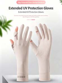 1 Pair Solid Color Casual Polyester Sun Protection Gloves, Lightweight Summer Outdoor Sports Driving Cycling UV Protection Touchscreen Gloves, Women's, Suitable For Travel And Holidays - Multicolor - View 2