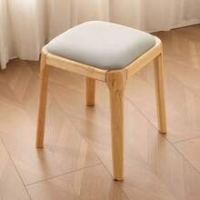 Stackable Solid Wood Square Stool, Soft And Comfortable Padded Seat Cushion Stool, Dining Room Backup Stool, Living Room Sofa Side Stool – No Armrest, Backup Stool. - Light Grey - View 5