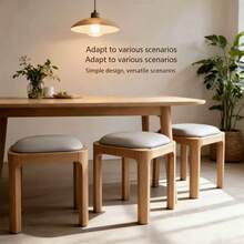 Stackable Solid Wood Square Stool, Soft And Comfortable Padded Seat Cushion Stool, Dining Room Backup Stool, Living Room Sofa Side Stool – No Armrest, Backup Stool. - Light Grey - View 4