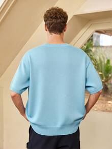 Whitmere Men's Casual Loose Solid Color Basic Elegant Slouchy Versatile Commute Retro Crew Neck Pullover Knit Top, Summer Short Sleeve T-Shirt - Baby Blue - View 2