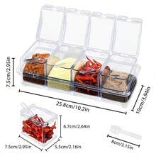 4 Pieces Clear Seasoning Box, Seasoning Rack Spice Pots, Storage Container Condiment Jars Acrylic Seasoning Box With Covers And Spoons For Spice, Sugar, Salt, Sugar, Cardamon, Cinnamon - Multicolor - View 2