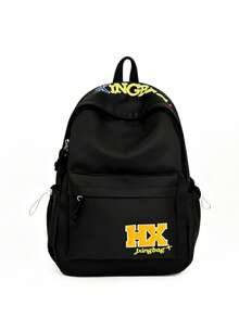 Unisex Backpack, Light Gray Soft Nylon With Letter Embroidery, Large Capacity Lightweight Storage, Suitable For School, Street, Daily Outings - Multicolor - View 12