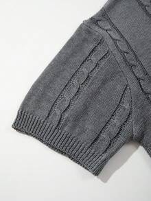 Men's Unisex Polo Collar Knit Cardigan Short Sleeve Sweater, Casual Business Commute Solid Color Minimalist Daily Wear Spring Summer - Grey - View 6