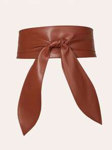 1PC Vintage Brown PU Wide Waist Belt For Women, Knotted Waist Cinch, Versatile Decorative Ribbon For Dresses And Shirts - Brown - View 6