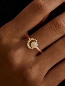 1pc Moon Shape Opal Stone Open Ring Minimalist Dainty Crescent Finger Ring Women Daily Elegant Jewelry Gift - Crescent Moon Ring - View 5