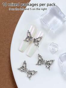 10pcs Nail Art Nail Y2K Charm Sweet Cool Style Nail Accessories Three Dimensional French Butterfly Shining Nail Gem DIY Nail Shop Special, Suitable For Beautiful Women's Exclusive Charm And Heartbeat - Multicolor - View 9