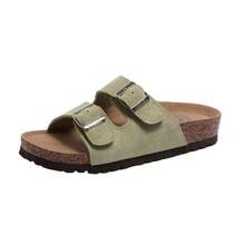 CAMEL CROWN Women's Double-Strap Cork Bed Sandals, Adjustable Slip-On Slides, Open Toe Comfortable Sandals, Lightweight Casual Summer Beach Slippers - Green - View 6