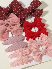 12pcs Multi-Card Combination Macaron Floral Waffle Bow Hair Clips Set, Suitable For Back To School Season - Mixed color - View 3