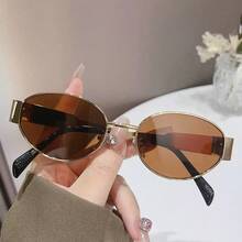 1 Pair Oval Metal Frame Glasses, Fashionable And Versatile, Suitable For Daily Outings, Beach Vacations, Street Photography, Also Perfect For Summer Seaside Trips, Outdoor Activities And Travel - Multicolor - View 11