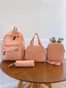 4-Piece Back To School Minimalist College Style Backpack Set, Backpack + Tote Bag + Crossbody Bag + Stationery Organizer Bag Matching Set, Large Capacity With Laptop Compartment Campus Commuter Bag, Solid Color Youth Backpack, With Adjustable Shoulder Straps, Multi-Layer Storage Space, Lightweight Zipper Storage Set, Suitable For Fresh Graduates, Students, Young Girl, For Outdoor Travel And Daily Campus Use - Multicolor - View 14