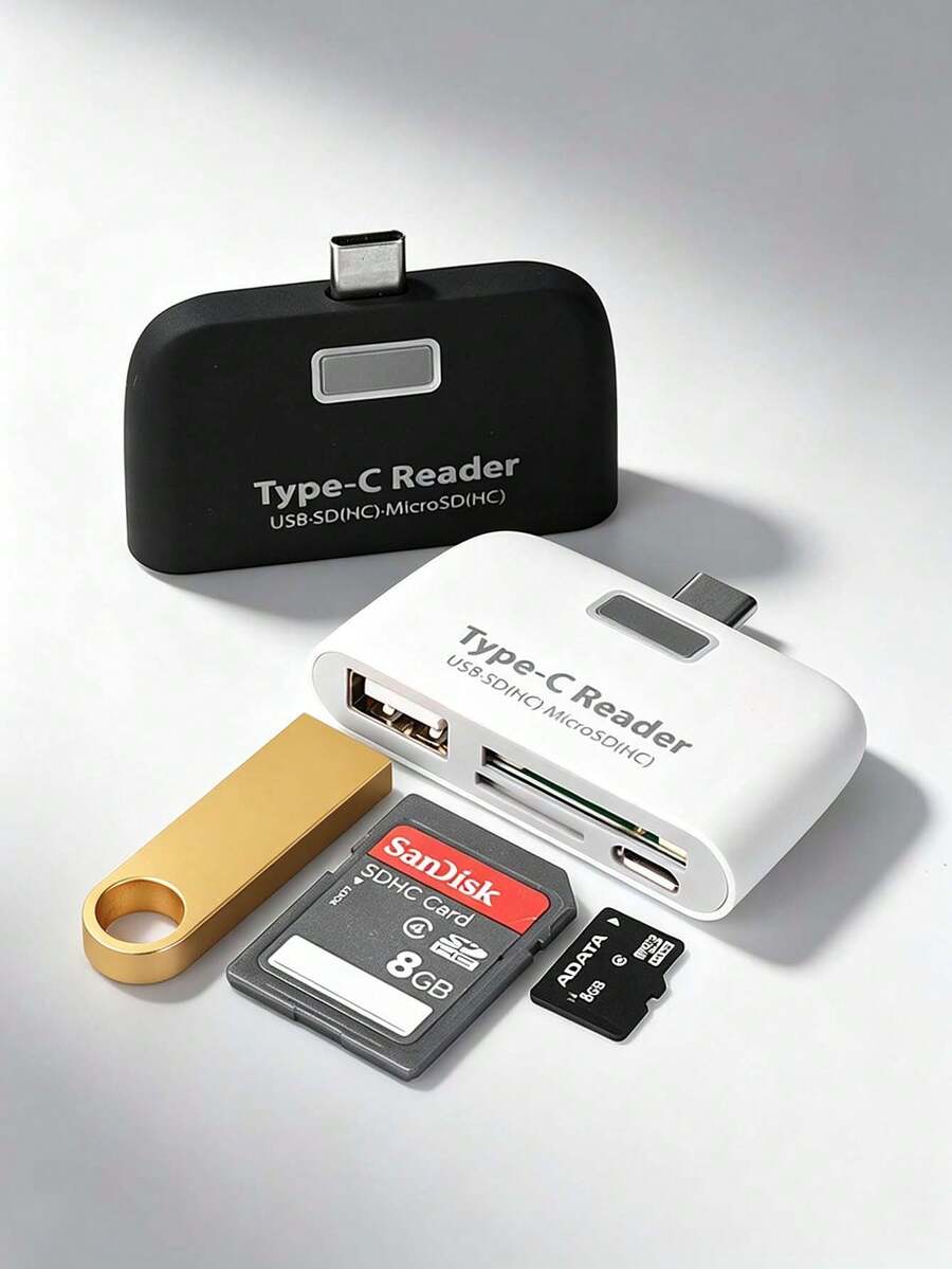 Type-C 4 In 1 Card Reader USB 2.0 OTG Adapter Support SD TF Micro SD Card Data Transfer Phone Laptop Camera Photo File Backup Portable Mini USB C Memory Card Reader - View 1