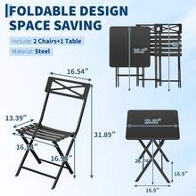GOCAPTAIN Foldable & Weather-Resistant | 3-Piece Small Dining Table Patio Furniture - Square Iron Table And 2 Chairs - Compact Outdoor/Indoor Garden Dining Set - Space-Saving, Durable, Easy To Store - Black - View 3