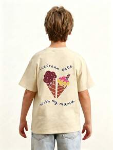Young Boy Casual Fun Print Crew Neck Short Sleeve Pullover T-Shirt Summer Top - Apricot - View 2
