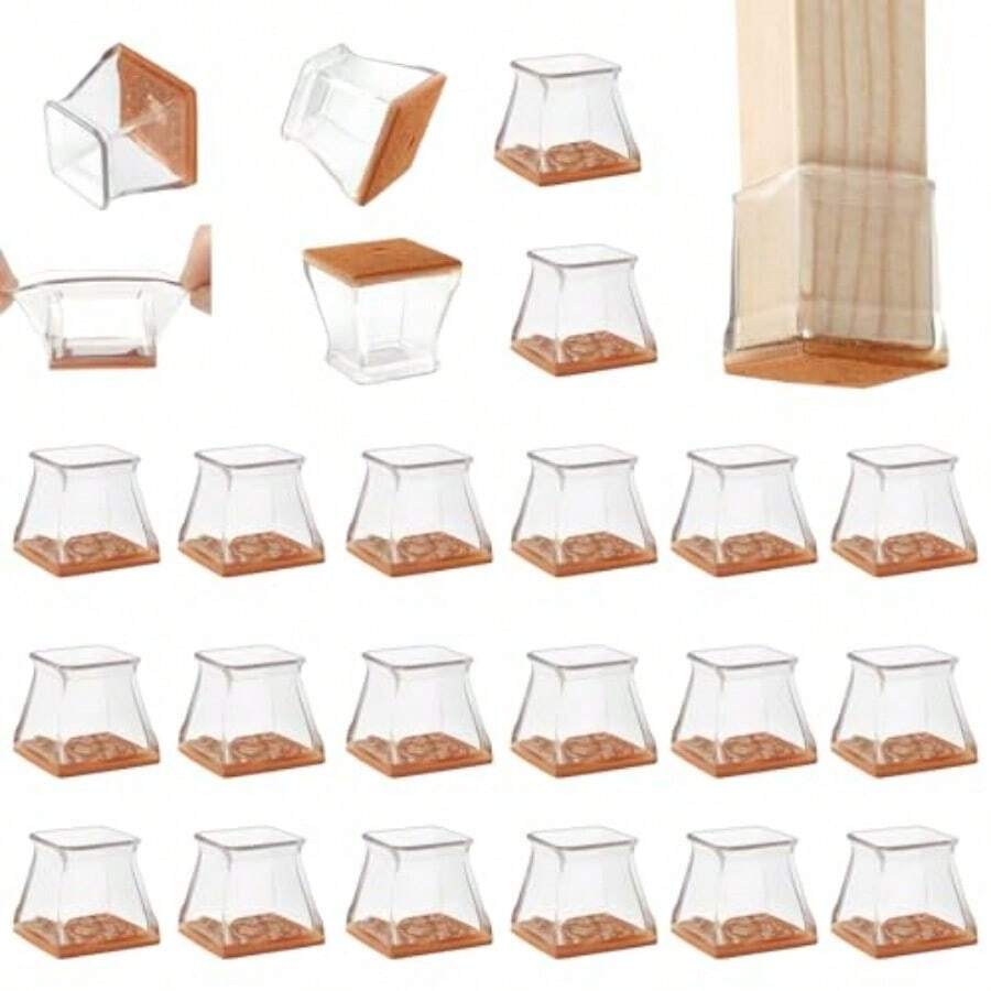 24 Pack Square Chair Leg Floor Protectors For Hardwood Floors, Silicone Felt Covers Pads Caps, Protect Wood Furniture Feet Floors Noise Reduce And Scratch Square Large - Clear24pack - View 1