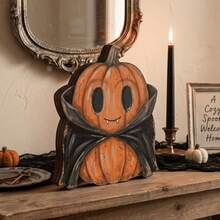 6er Set Vintage Halloween Innenraum Dekoration, Herbst Dekoration, Vintage Holzblock Bücherregal Dekoration, Geist, schwarze Katze, Kürbis, Skelett, Hexe, Eule, Zombie, Vampir, Landhausstil Kamin Kaminsims Herbst Heimdekoration - Ornamente - Übersicht 15