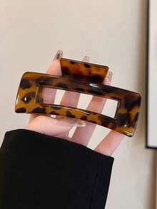 4pcs/1pc Women's 10.6cm/4.17in Brown Leopard Print Straight Square Lightweight Plastic Hair Claw Clip, Fashion Versatile Premium Elegant Minimalist Solid Color Hair Accessory For Daily Wear, Casual, Party, Commute, Beach, Vacation, Ponytail, Updo, Face Washing, Bathing, Makeup, Outfit Matching, Hair Clip - Multicolor - View 6